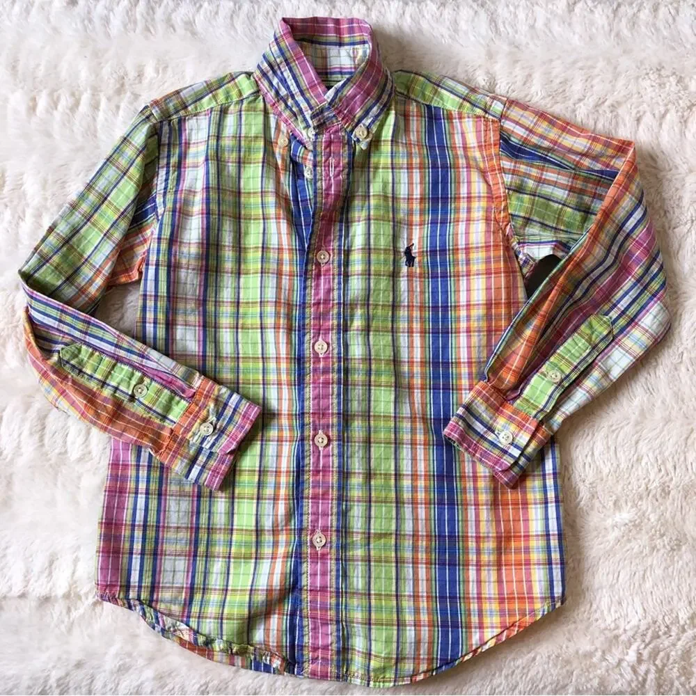 Ralph Lauren multicolor plaid long sleeve button down shirt size 4T